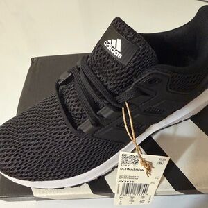 adidas Men’s Black Knit Athletic Sneakers with White Sole